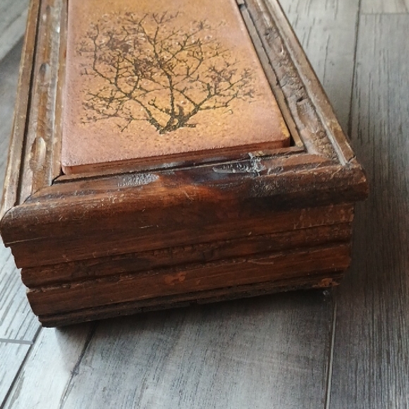 Vintage Wooden Jewelry Box with Tree Design Treasure Box - Picture 3 of 12